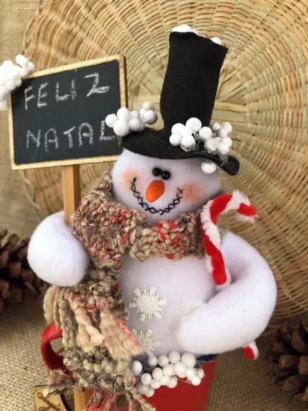 Boneco de Pano Neve na Caneca