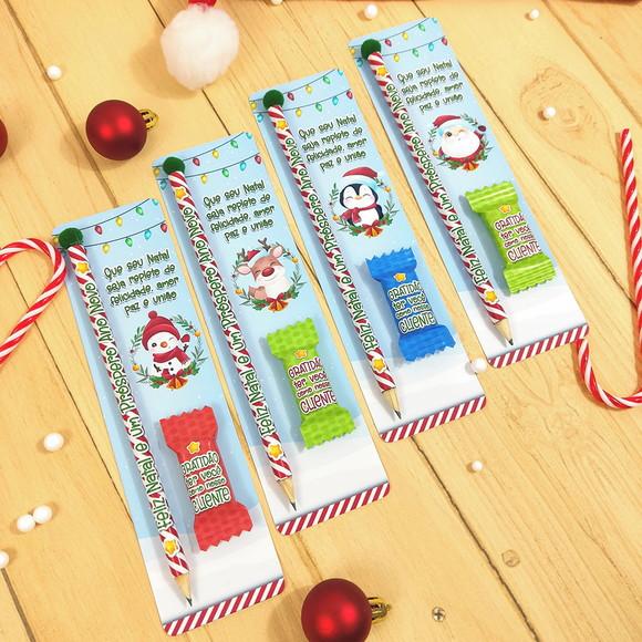 10 Cartões com Lápis e Bala Natal