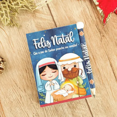 10 Bloquinhos com Mini Lápis Natal Cristão
