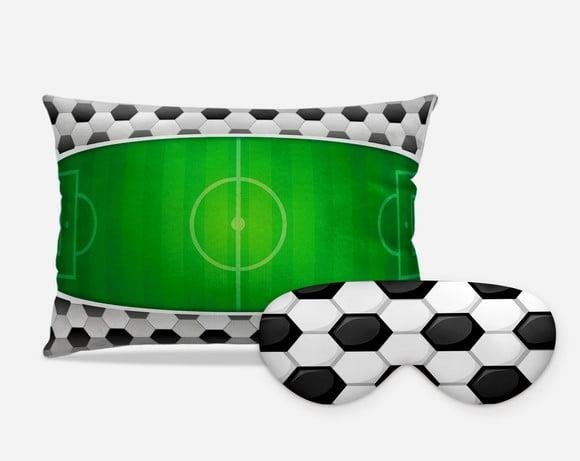 Kit Almofada 30x40 + Tapa Olhos Futebol