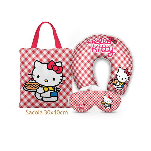 Kit Almofada Pescoço + Ecobag G + Mascara Hello Kitty