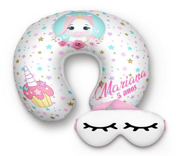 Almofada pescoço Unicornio e mascara de dormir