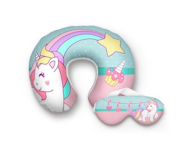 Almofada Pescoço + Tapa Olhos Unicornio