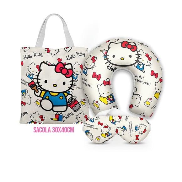 Kit Almofada Pescoço + Ecobag G + Mascara Hello Kitty