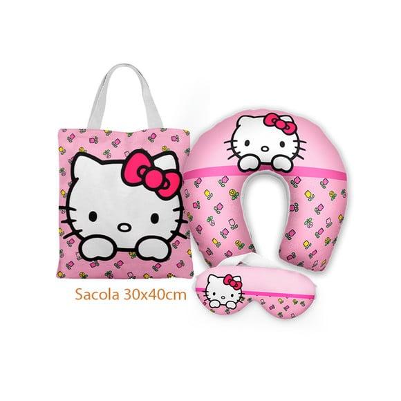 Kit Almofada Pescoço + Ecobag G + Mascara Hello Kitty