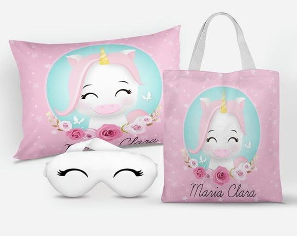 Almofada + Ecobag + Tapa Olhos Unicornio
