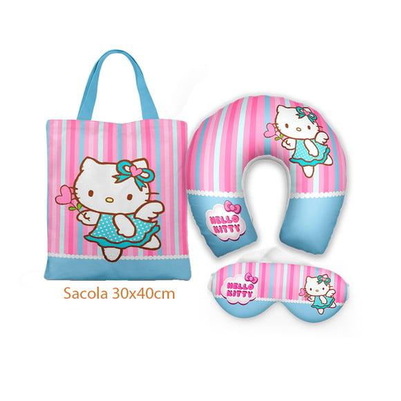 Kit Almofada Pescoço + Ecobag G + Mascara Hello Kitty