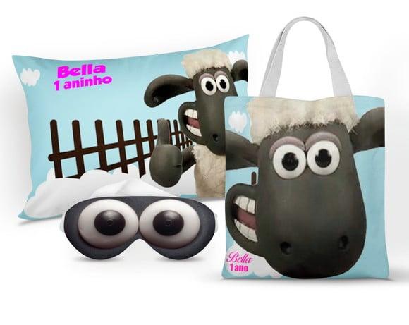 Kit Almofada + Ecobag + mascara de dormir Ovelha Shaun