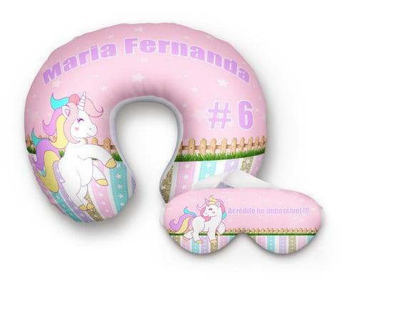 Almofada pescoço Unicornio e mascara de dormir