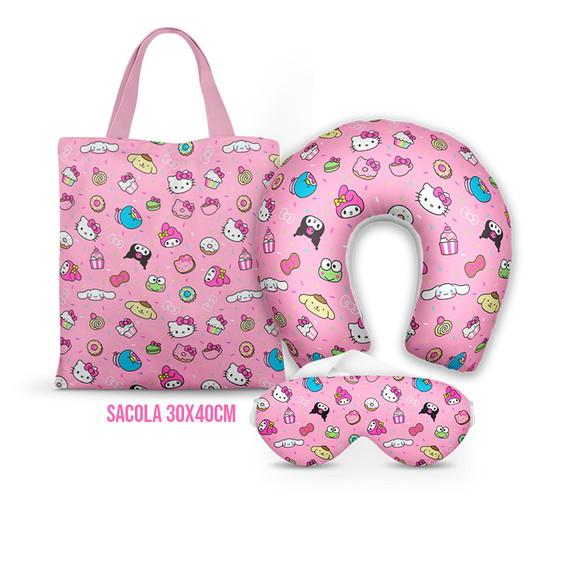 Kit Almofada Pescoço + Ecobag G + Mascara Hello Kitty