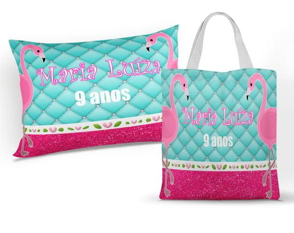 Kit Almofada + Sacola ( ECO BAG) personalizada Flamingos