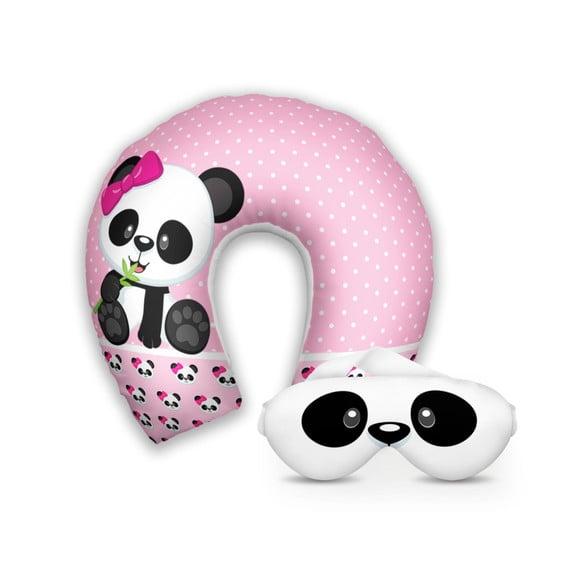 Kit Almofada Pescoço + Mascara de Dormir Panda Rosa