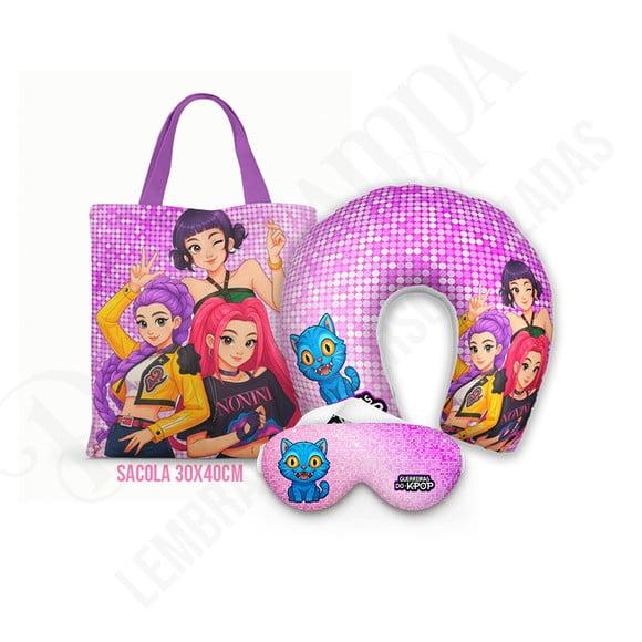 Kit Almofada Pescoço + Ecobag G + Mascara Guerreiras K-pop