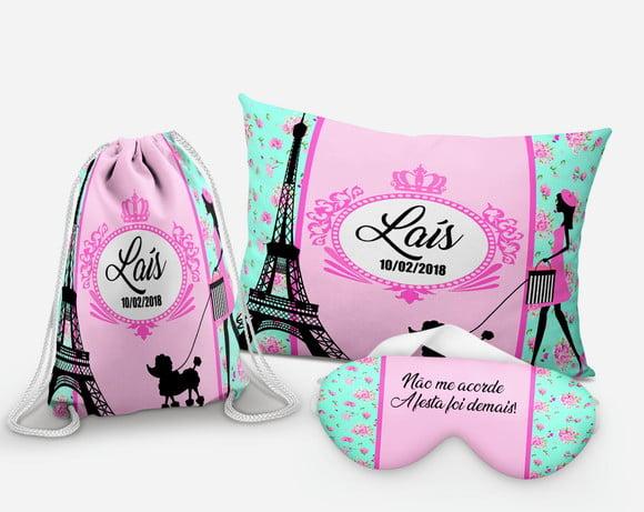 Kit Almofada + mascara + Mochilinha Paris floral