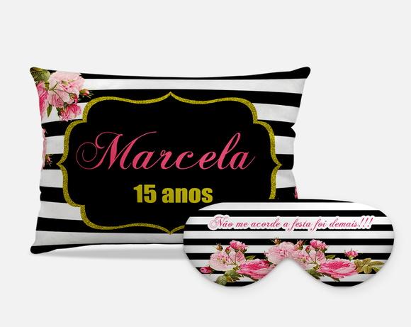 Almofada personalizada e mascara de dormir 15 anos listrado