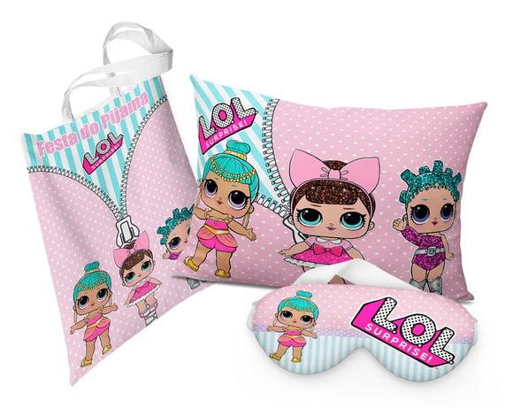 Kit Sacola + Tapa olhos + Almofada 20x28cm LOL SUPRISE