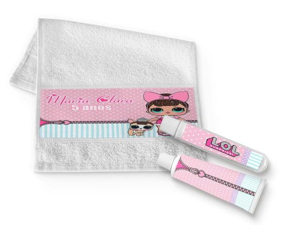 Kit Toalha higienica + Escova e Creme dental LOL Surprise