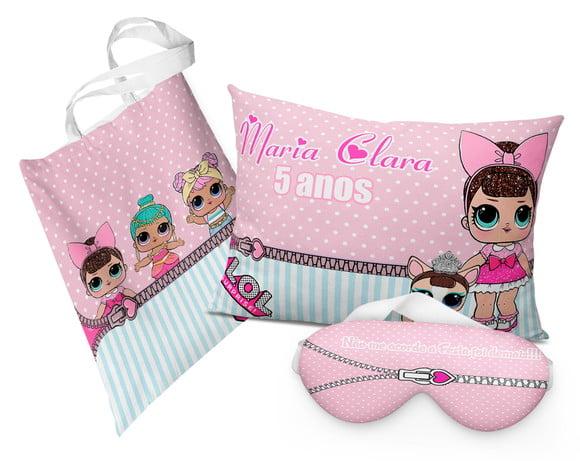 Kit Sacola + Tapa olhos + Almofada 20x28cm LOL SUPRISE