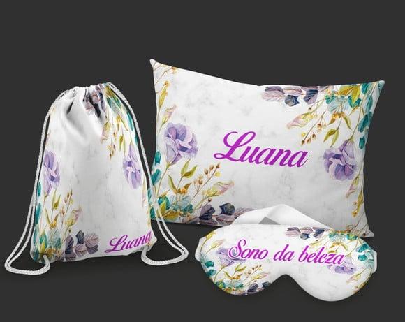 Kit Almofada + mochila + mascara de dormir floral