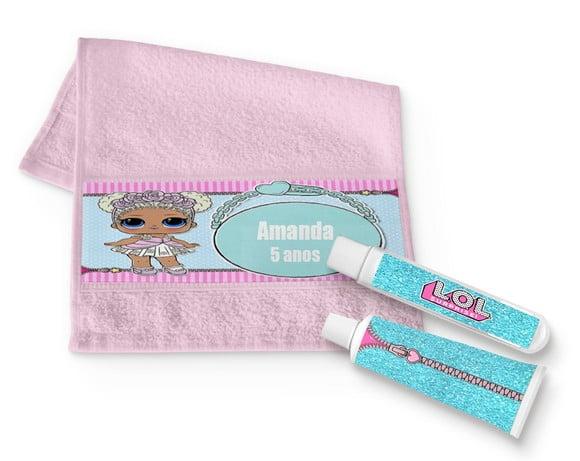 Kit Toalha higienica + Escova e Creme dental LOL Surprise