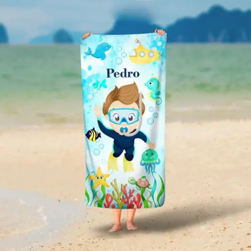 Toalha Personalizada Mergulhador Fundo do Mar