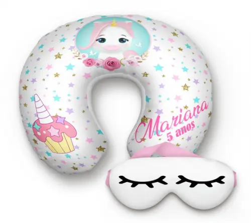 Almofada pescoço Unicornio e mascara de dormir