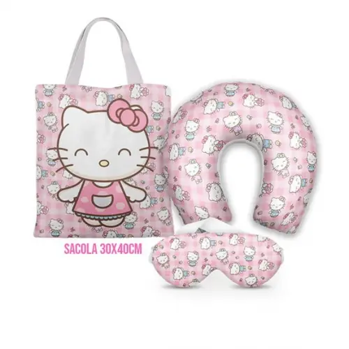 Kit Almofada Pescoço + Ecobag G + Mascara Hello Kitty