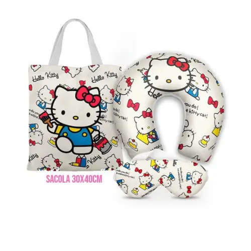 Kit Almofada Pescoço + Ecobag G + Mascara Hello Kitty