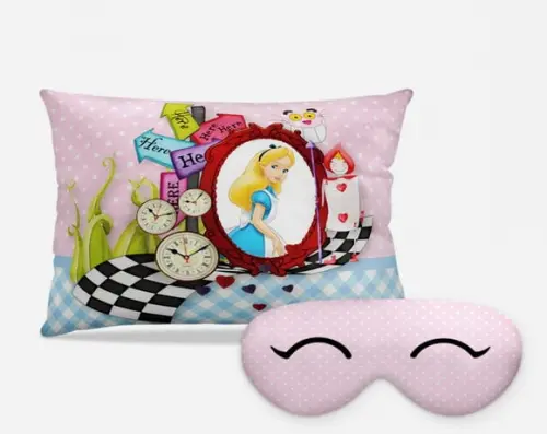 Kit Almofada +Mascara de dormir Alice no pais das maravilhas