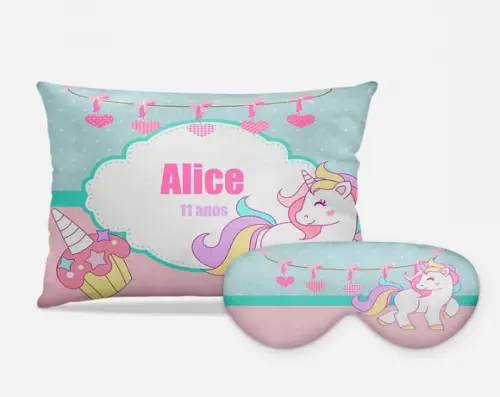 Kit almofada + tapa olhos Unicornio