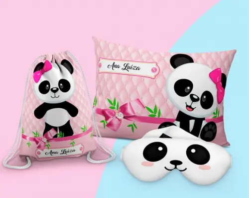 Kit festa do Pijama Panda com 3 itens incluimos nome kfppan1
