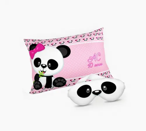 Kit Almofada + Mascara de Dormir Panda Rosa