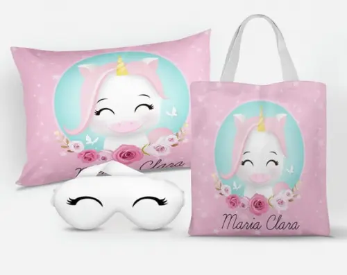 Almofada + Ecobag + Tapa Olhos Unicornio