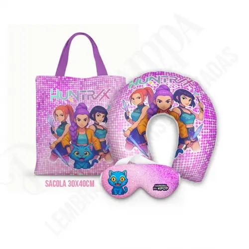 Kit Almofada Pescoço + Ecobag G + Mascara Guerreiras K-pop