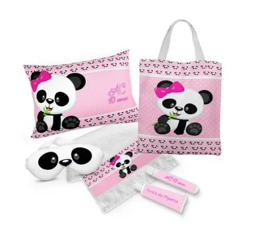 Kit Festa do Pijama 6 Peças Panda Rosa