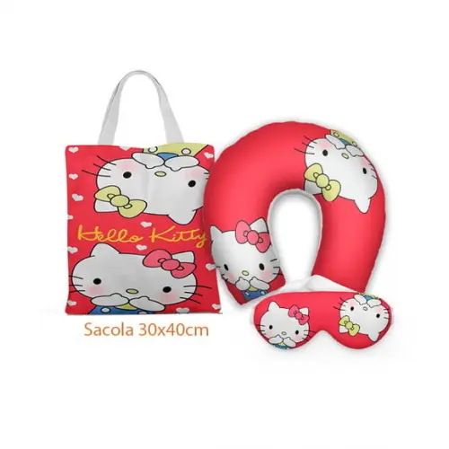 Kit Almofada Pescoço + Ecobag G + Mascara Hello Kitty