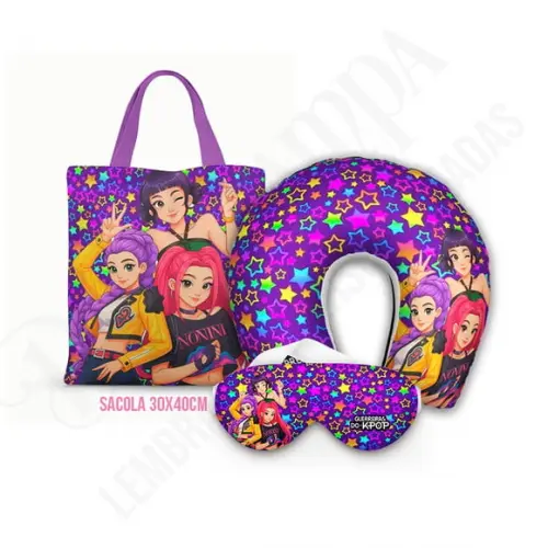 Kit Almofada Pescoço + Ecobag G + Mascara Guerreiras K-pop