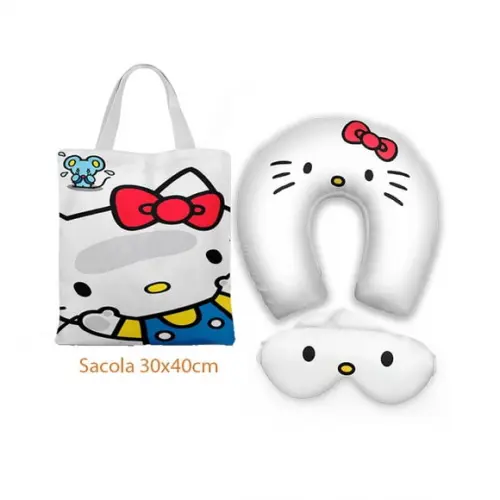 Kit Almofada Pescoço + Ecobag G + Mascara Hello Kitty