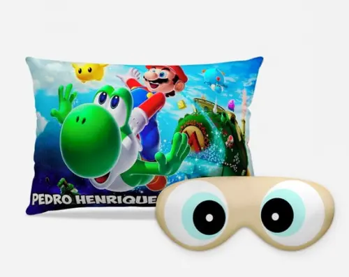 Kit Almofada + mascara de dormir super mario