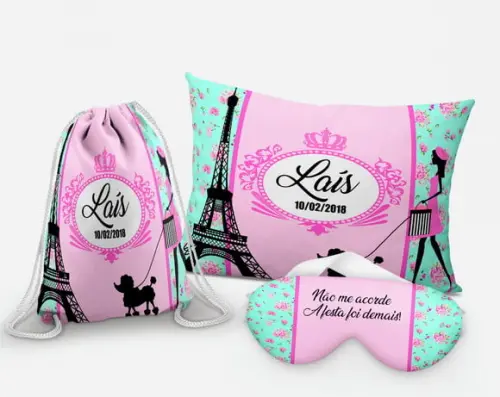 Kit Almofada + mascara + Mochilinha Paris floral