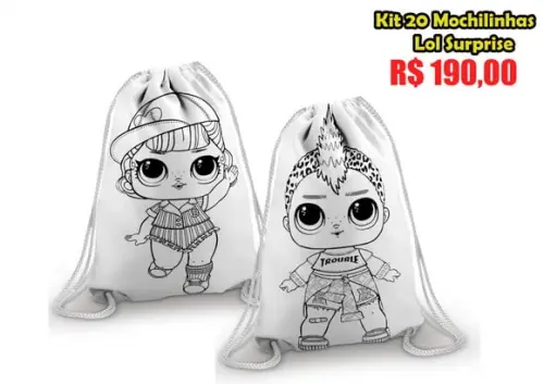 Kit 20 mochilinhas para colorir lol surprise