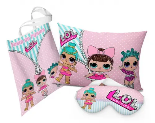 Kit Sacola + Tapa olhos + Almofada 20x28cm LOL SUPRISE