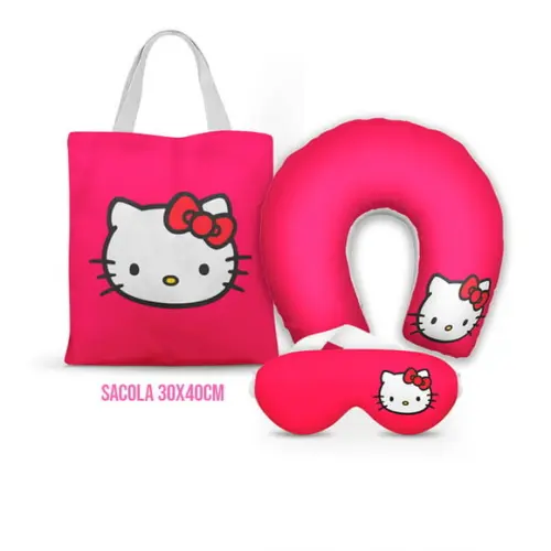 Kit Almofada Pescoço + Ecobag G + Mascara Hello Kitty