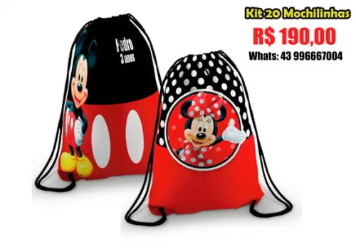 Kit 20 mochilinhas Mickey e Minnie