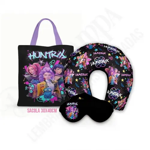 Kit Almofada Pescoço + Ecobag G + Mascara Guerreiras K-pop