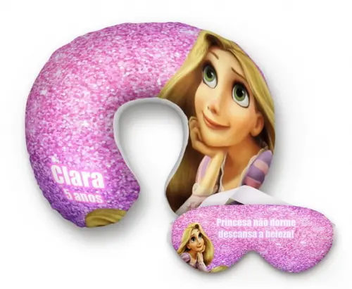 Kit Almofada Pescoço e mascara Rapunzel