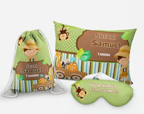 Kit Almofada + mochila + mascara de dormir Safari