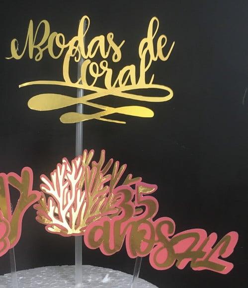 Topo de Bolo Bodas de Coral