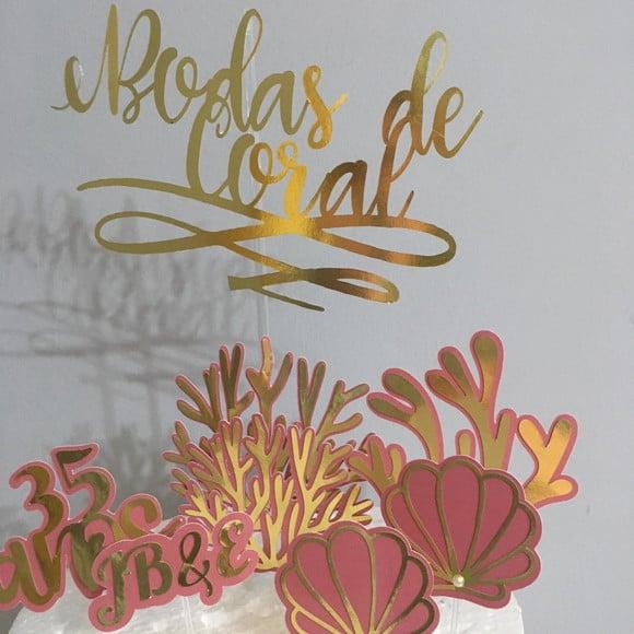 Topo de Bolo Bodas de Coral
