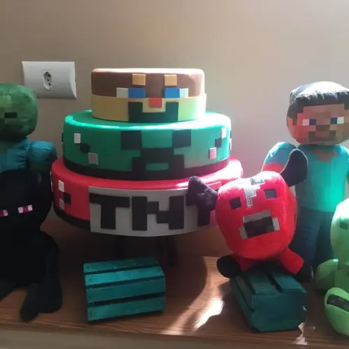 Bolo Fake E personagens Minecraft Locação